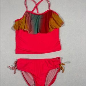 Car & Jack Girls' Two-Piece Swimsuit with Rainbow Ruffle